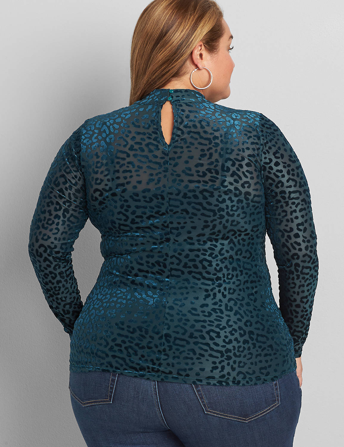 Mock-Neck Leopard Print Sheer Mesh Top Product Image 2