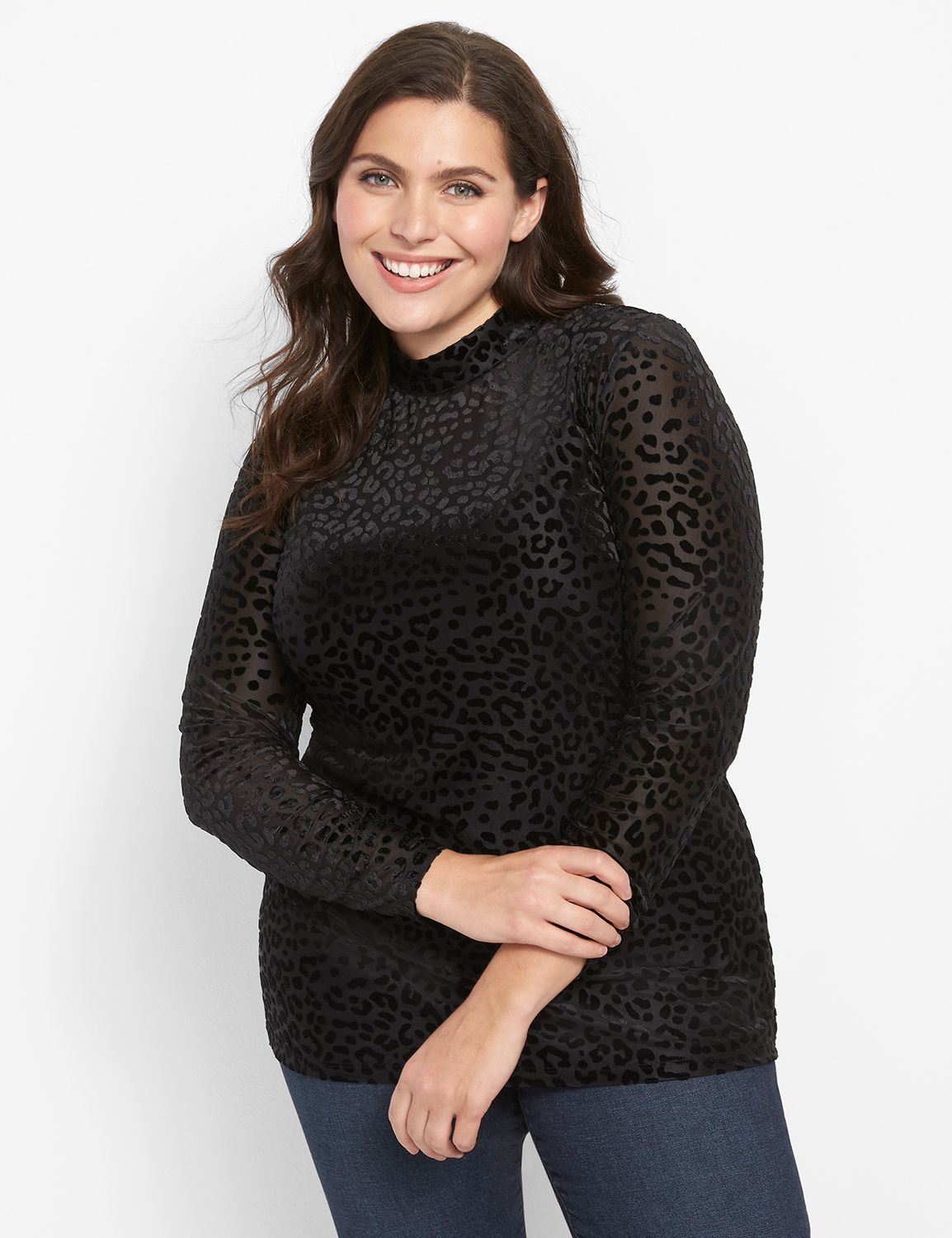 Mock neck outlet leopard top