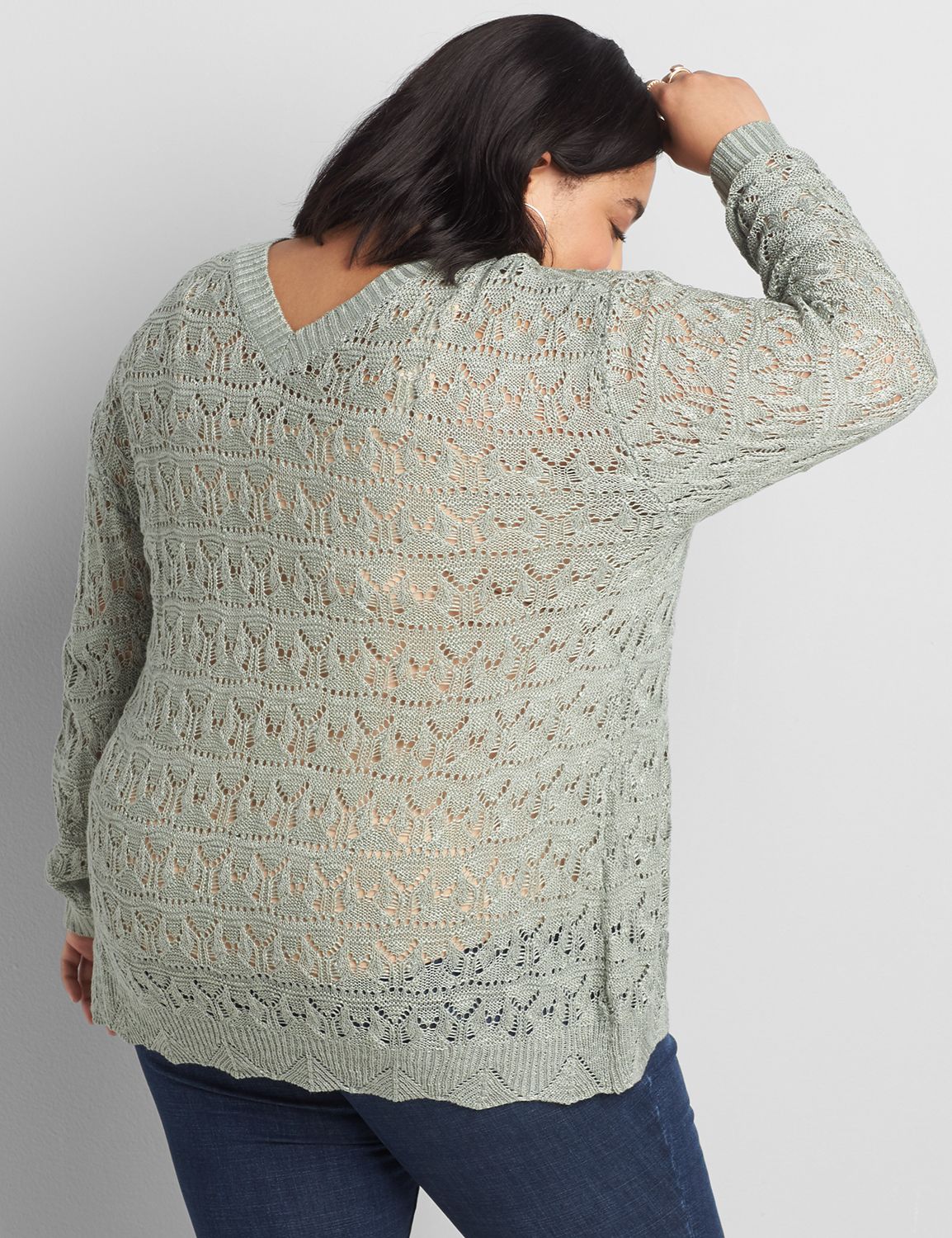 Long Sleeve V Neck Pullover with Allover Pointelle 1118583:Grey:10/12 Product Image 2