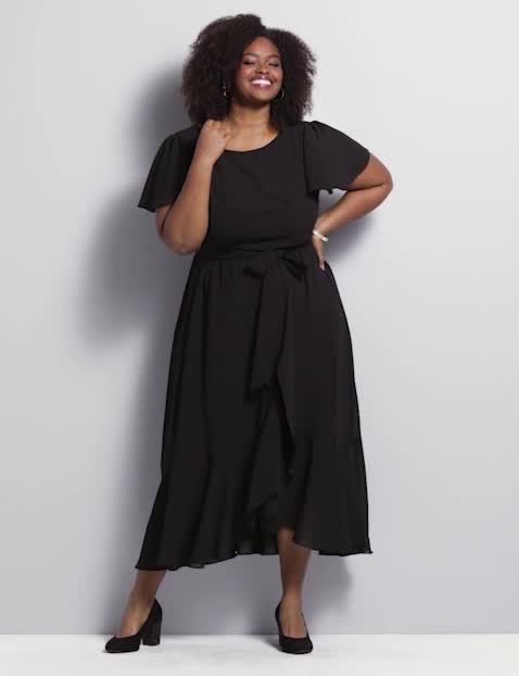FLUTTER SLV RUFFLE SKIRT MIDI DRESS 1118002:Pitch Black LB 1000322:24 image number 0