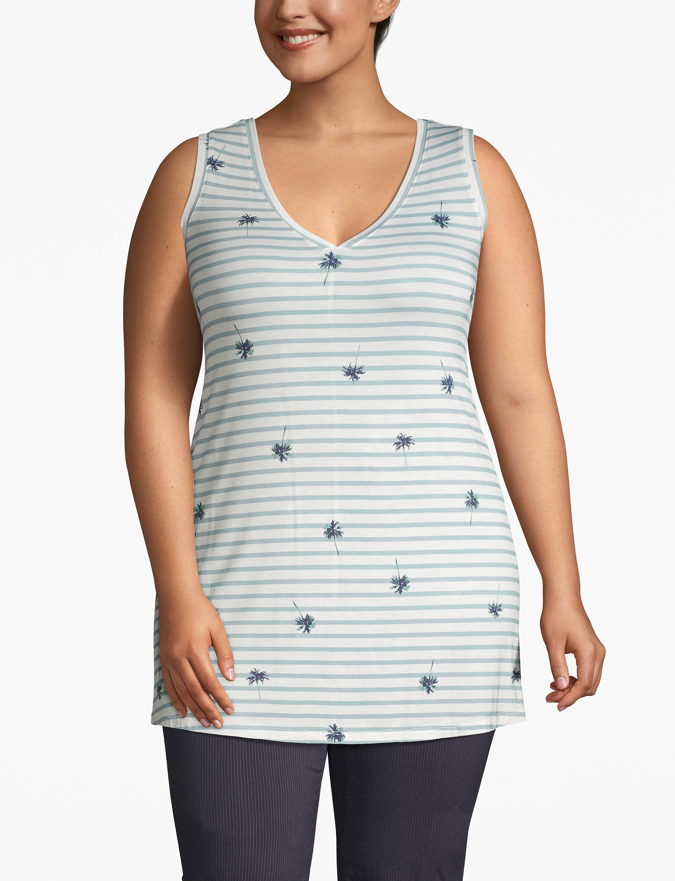 1112140- S LBO V Neck Swing Tank (1111779):LBSU20214_ScatteredPalmStripe_colorway1:14/16 Product Image 1