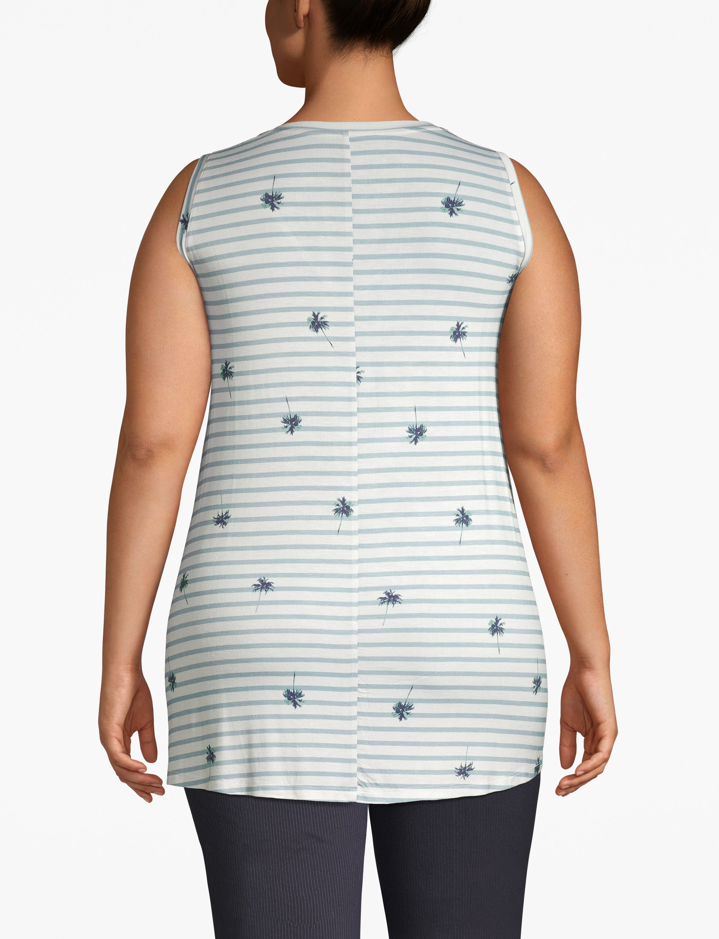 1112140- S LBO V Neck Swing Tank (1111779):LBSU20214_ScatteredPalmStripe_colorway1:14/16 Product Image 2