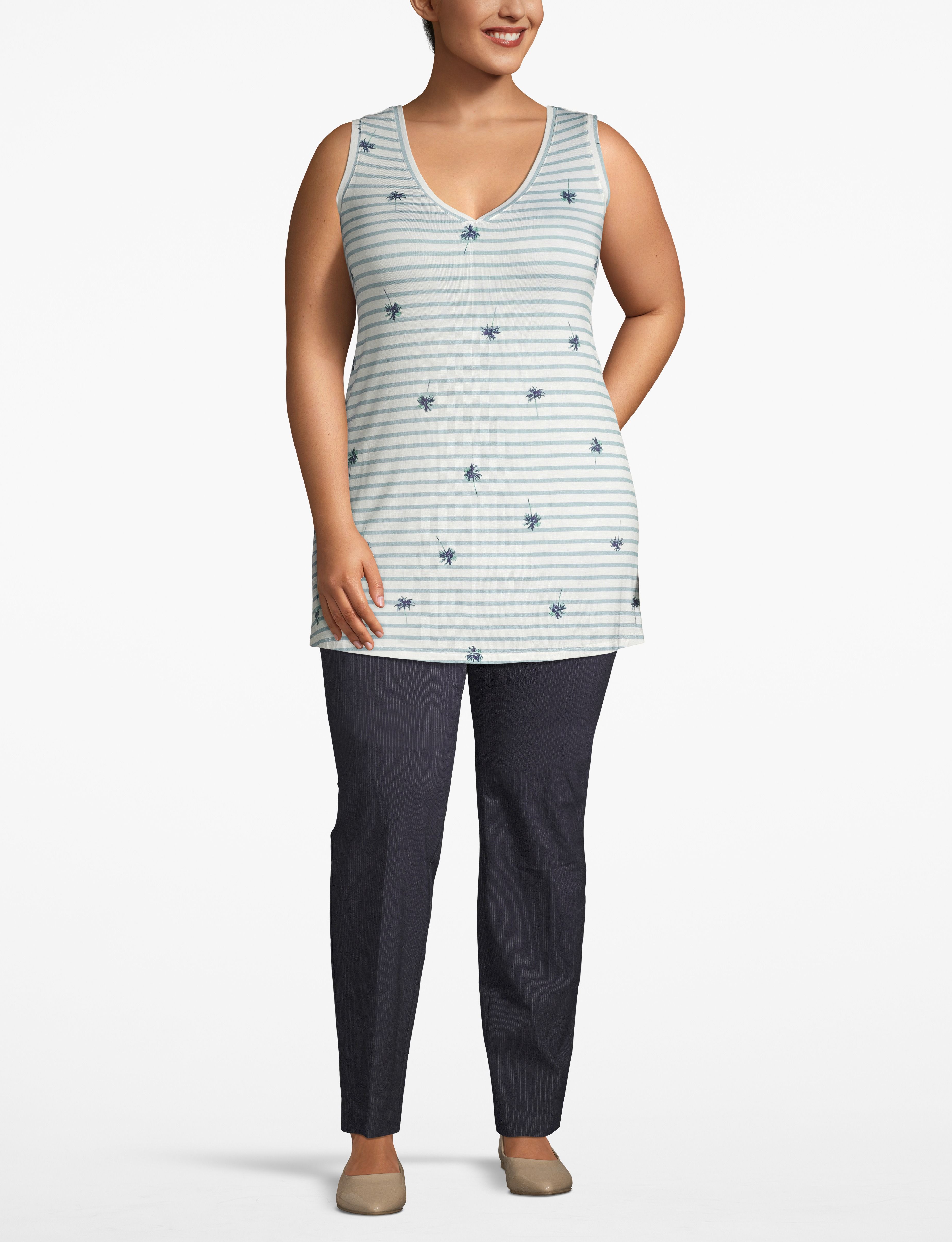 1112140- S LBO V Neck Swing Tank (1111779):LBSU20214_ScatteredPalmStripe_colorway1:14/16 Product Image 3