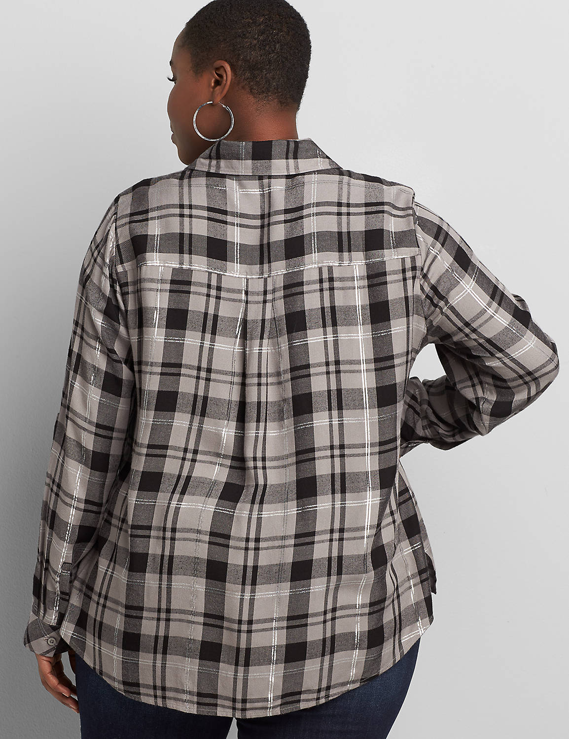 Long Sleeve Button Front Lurex Plaid Boyfriend Shirt 1117085:LBH20240_SimpleEvaPlaid_colorway1:14/16 Product Image 2