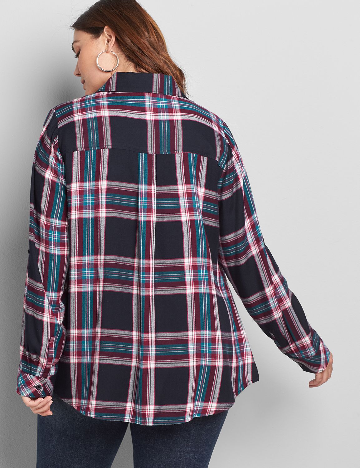 Long Sleeve Button Front Plaid Boyfriend Shirt 1118129:LBH20154_GwendaPlaid_colorway1:14/16 Product Image 2