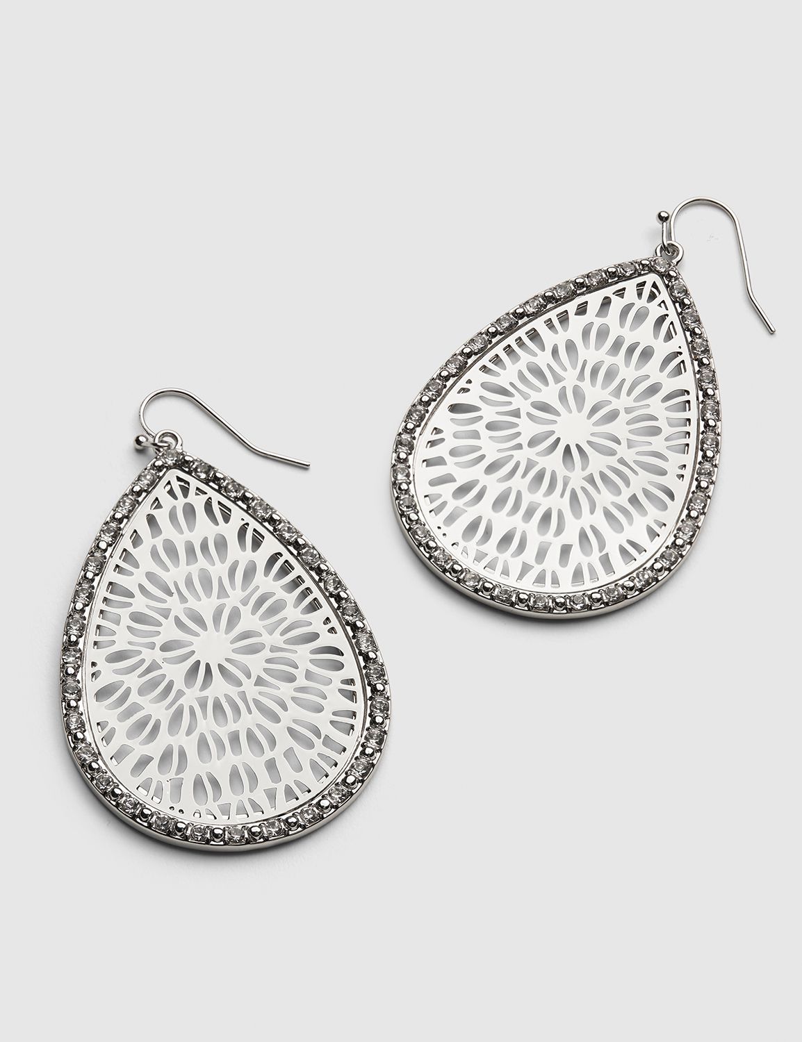 Sparkle Filigree Teardrop Drop Earrings:Silver Tone:ONESZ Product Image 2