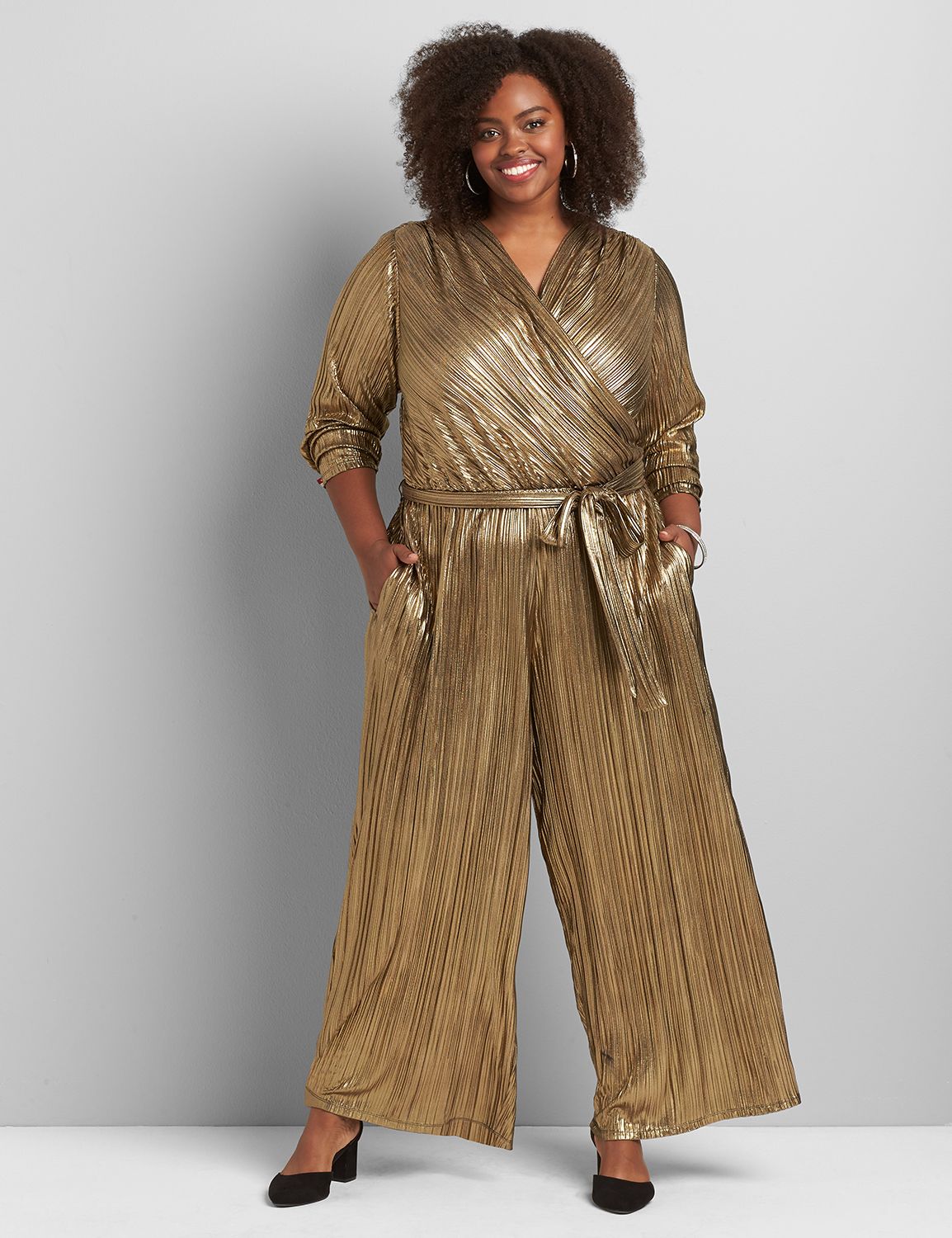 Long Sleeve Surplice Jumpsuit 1118182:Pitch Black LB 1000322:14/16 PETITE Product Image 1