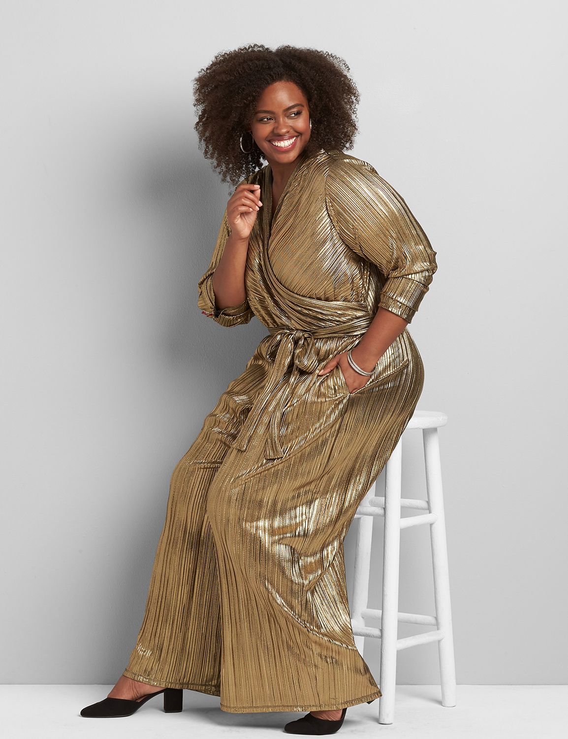 Long Sleeve Surplice Jumpsuit 1118182:Pitch Black LB 1000322:14/16 PETITE Product Image 3
