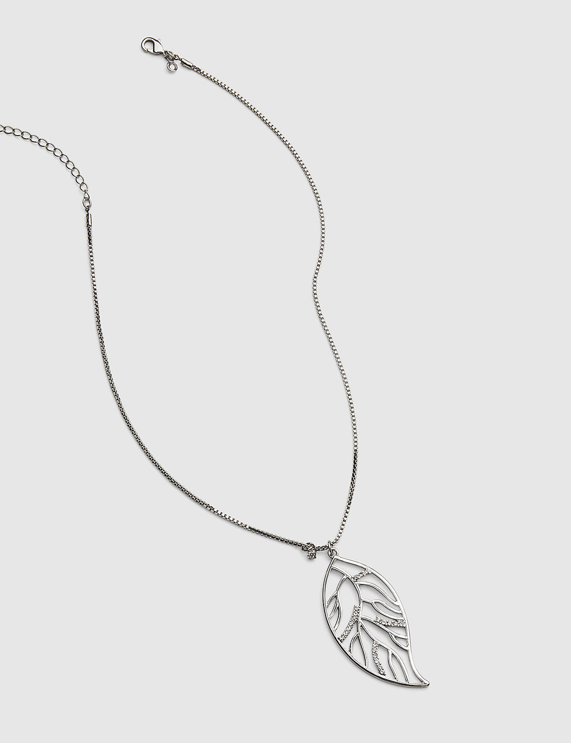 Sparkle Leaf Pendant Long Necklace:Silver Tone:ONESZ Product Image 1