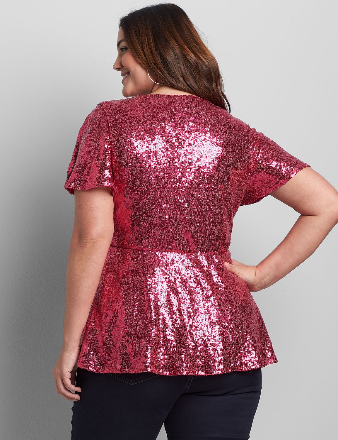 Short Flutter Sleeve Wrap Peplum Se Product Image 2