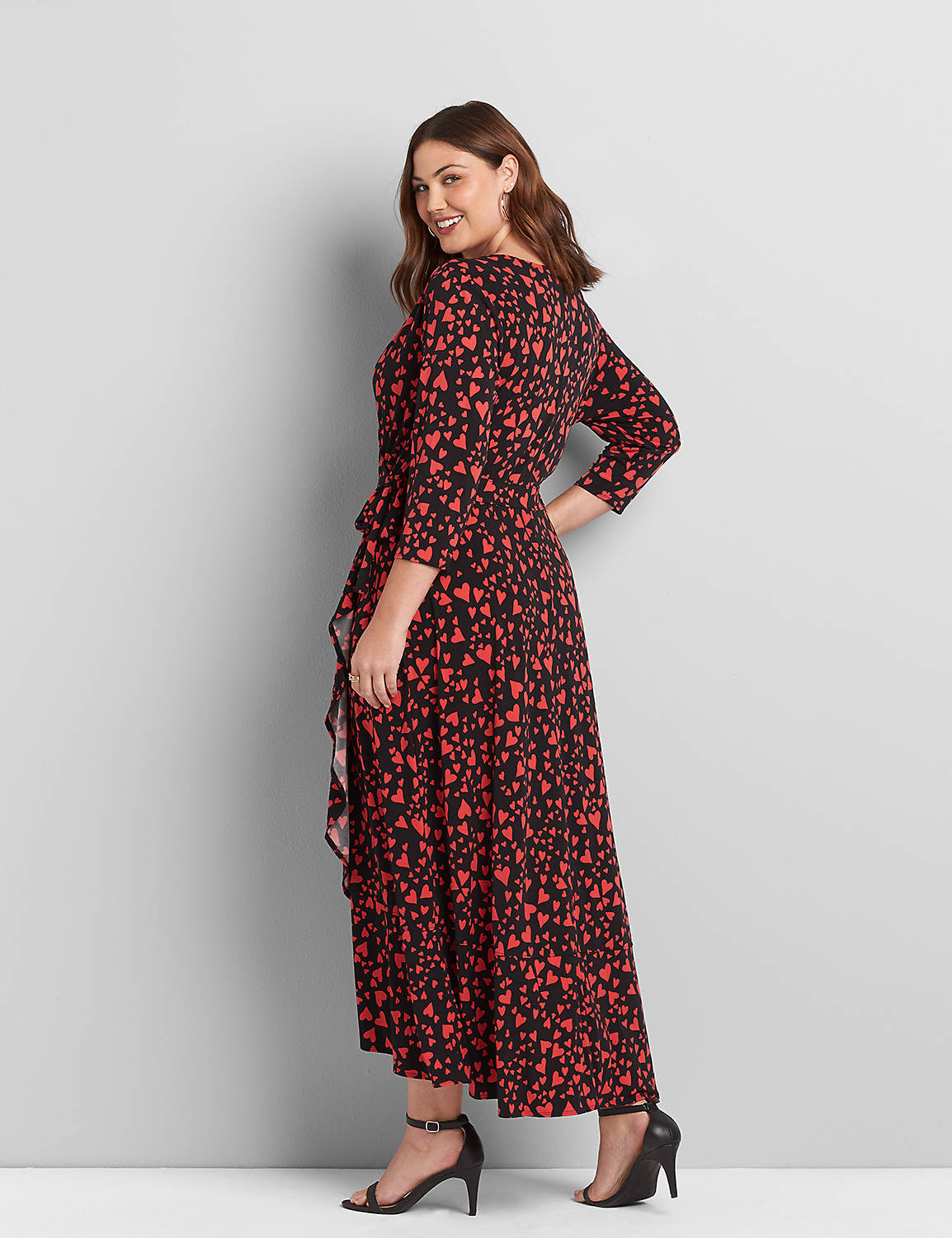 3/4 Sleeve Surplice Midi Wrap Matte Jersey Dress 1118165:LBH20226_FloatingHearts_colorway1:10/12 Product Image 2