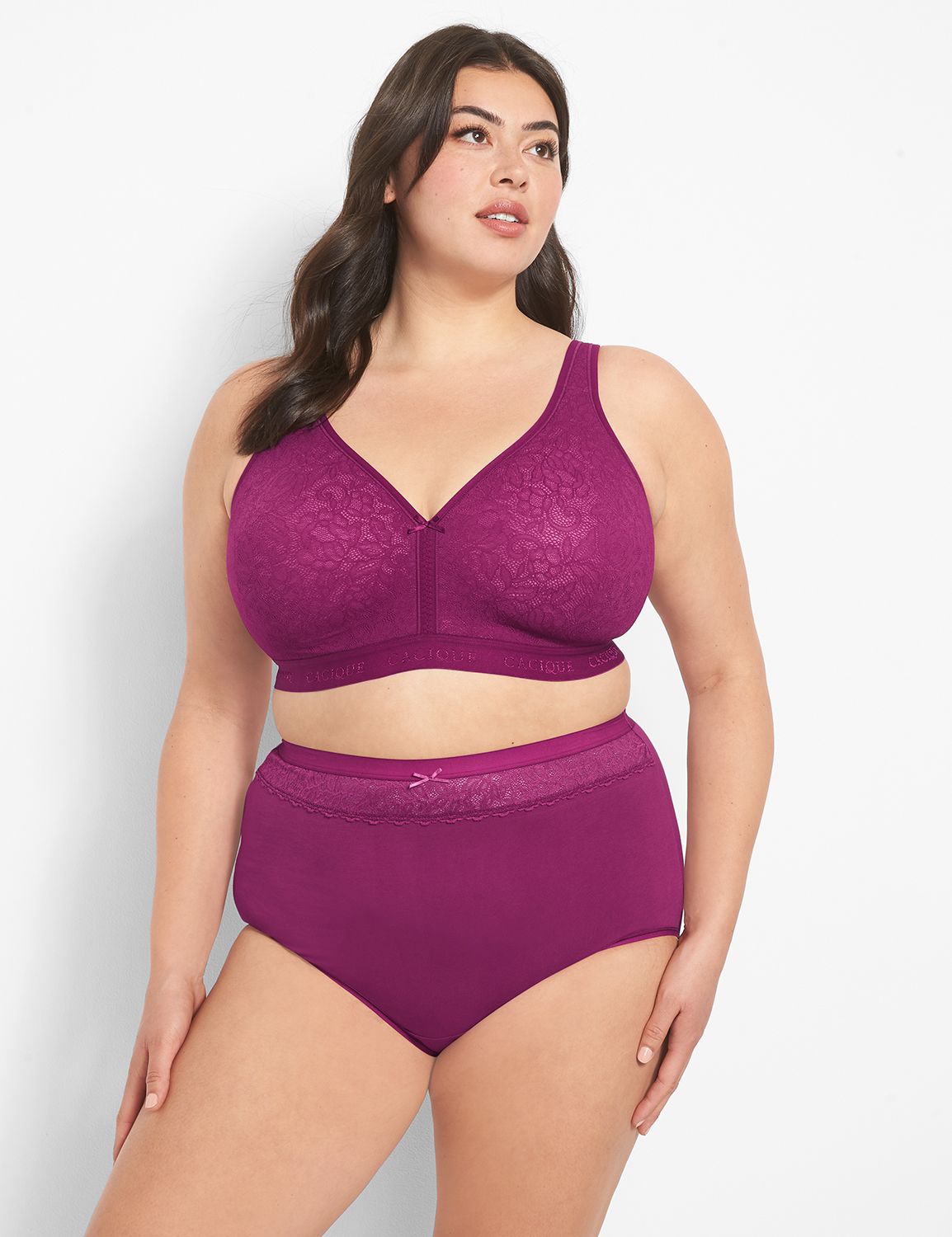 Cacique Lane Bryant Burgundy Pink Full Coverage Lace Plus Size Bra