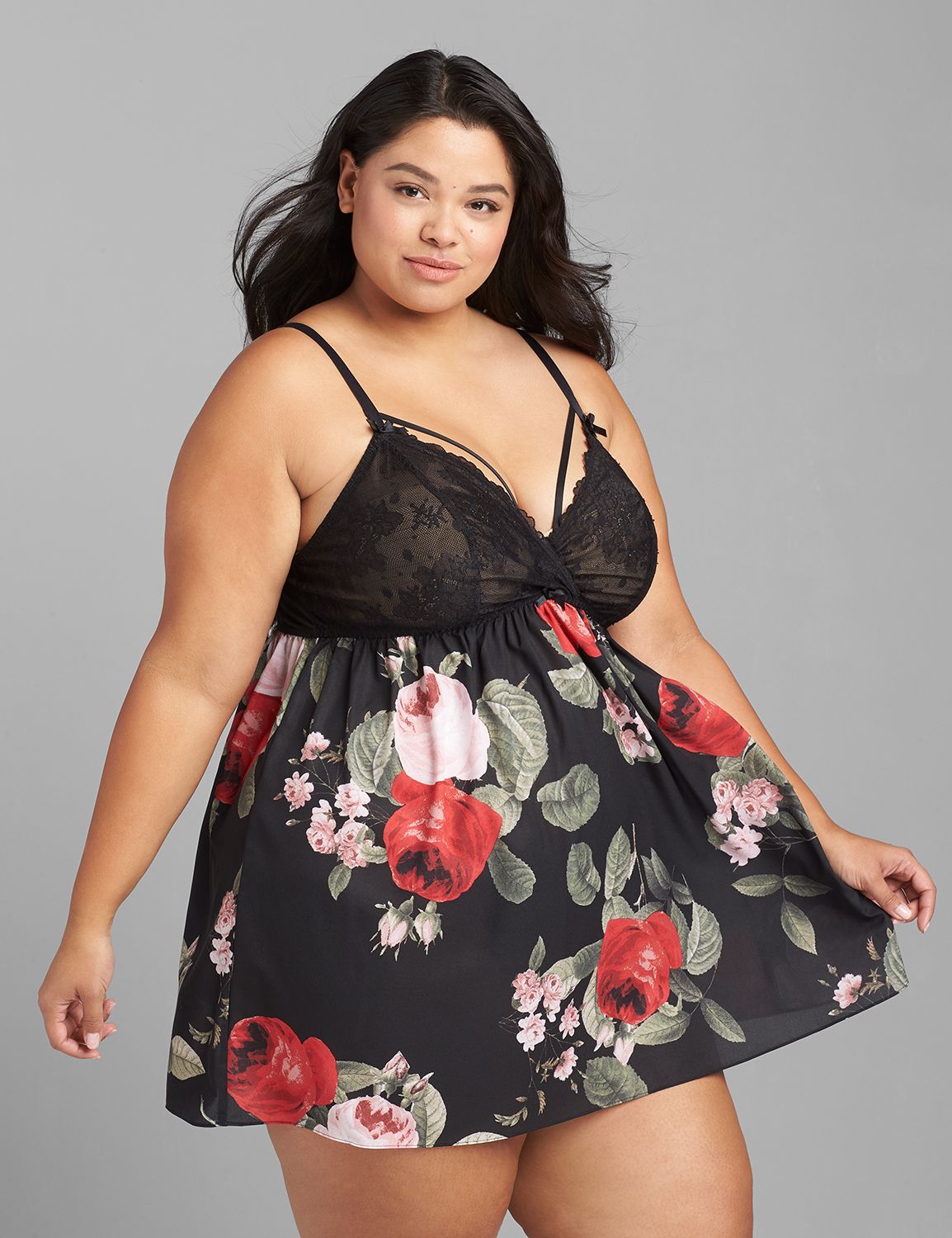 Plus Romantic Lace Babydoll with String