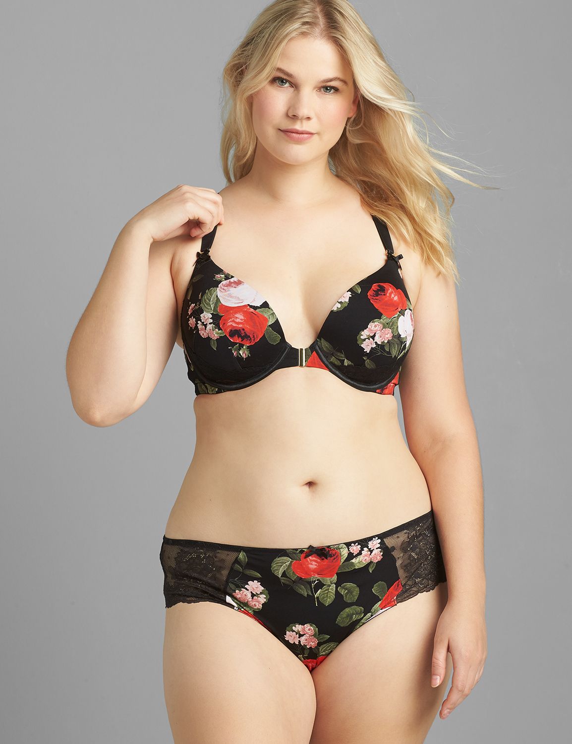 Image of Lane Bryant Women's Front-Close Strappy-Back Boost Plunge Bra DD Romantic Rose