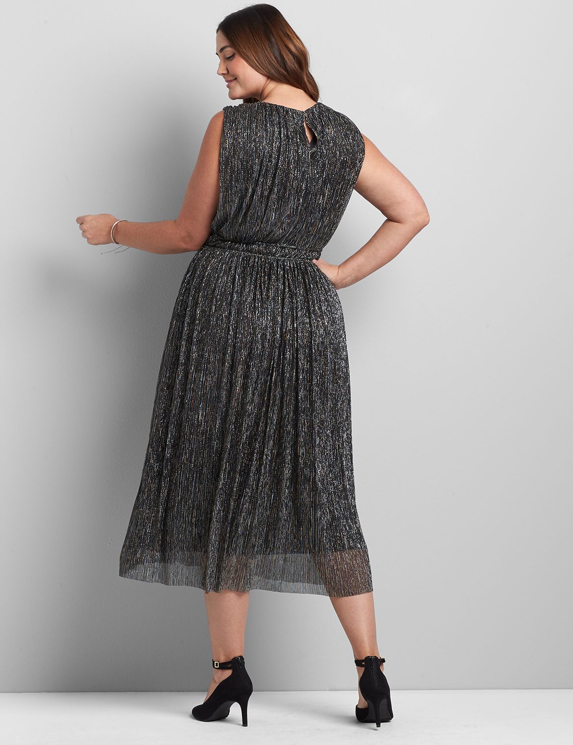 Sleeveless Crew Neck Ruched Waist Midi 1118238 GS:GABBY SKYE BLACK AND GOLD SPARKLE - AS HEADER:18 Product Image 2
