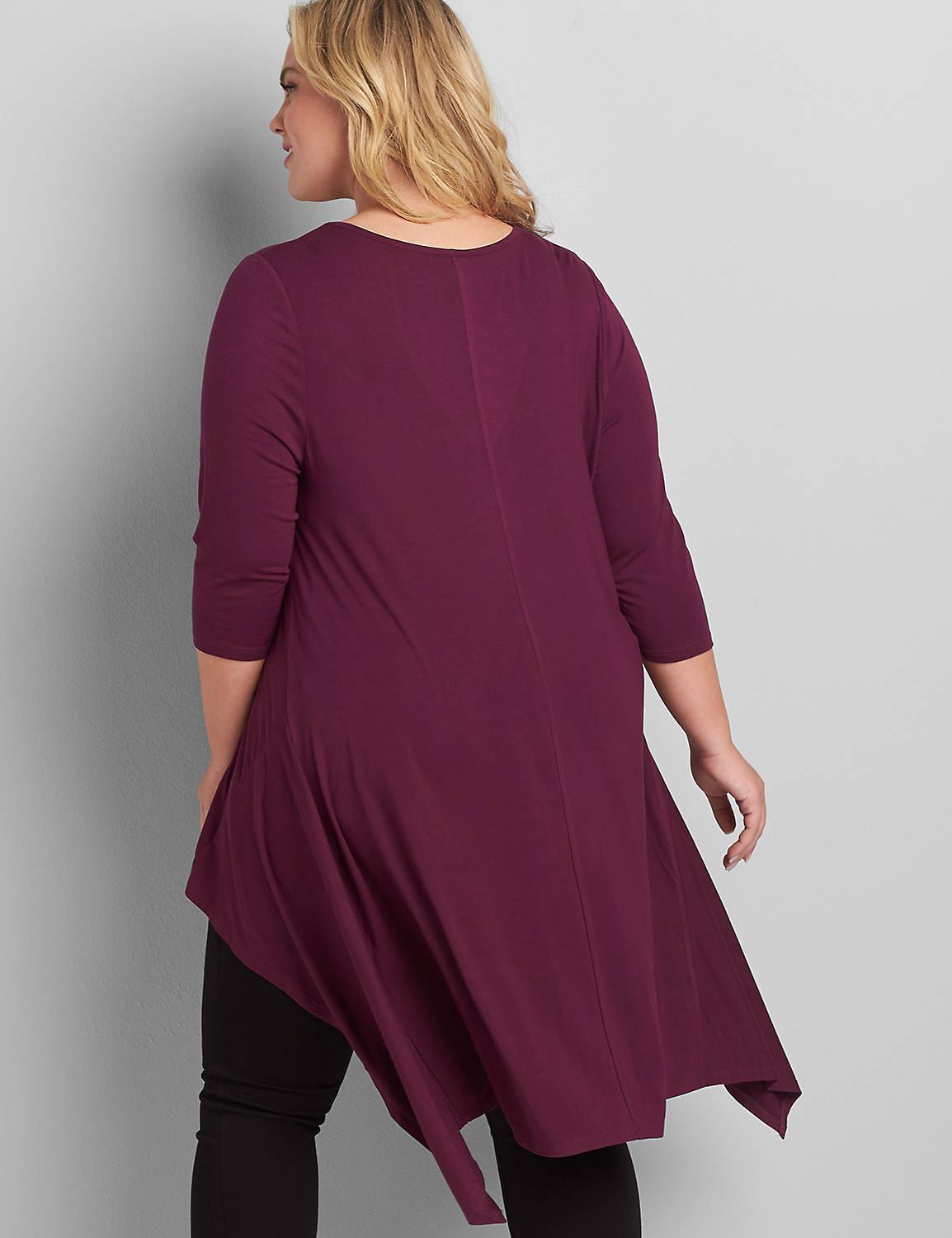 3/4 Sleeve Scoop Neck Extreme Asym Tunic 1115018:PANTONE Pickled Beet:18/20 Product Image 2