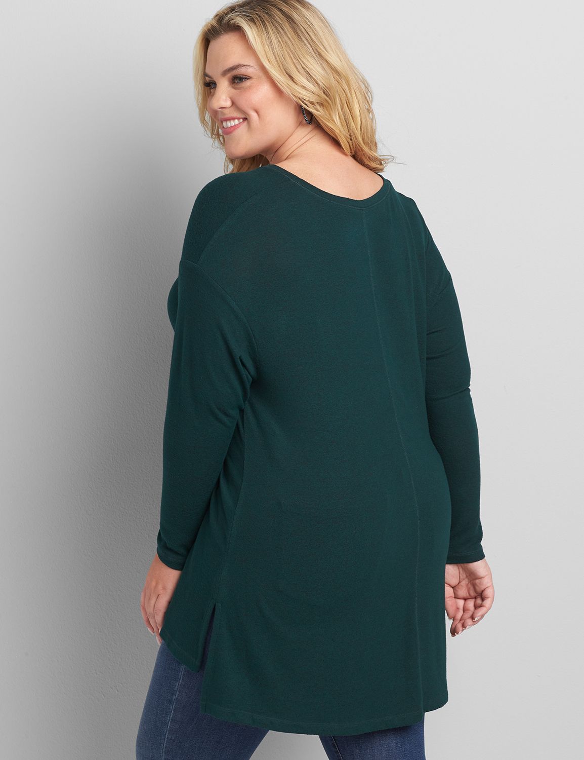 Long Sleeve V Neck Step Hem Tunic 1117073:PANTONE Deep Teal:22/24 Product Image 2
