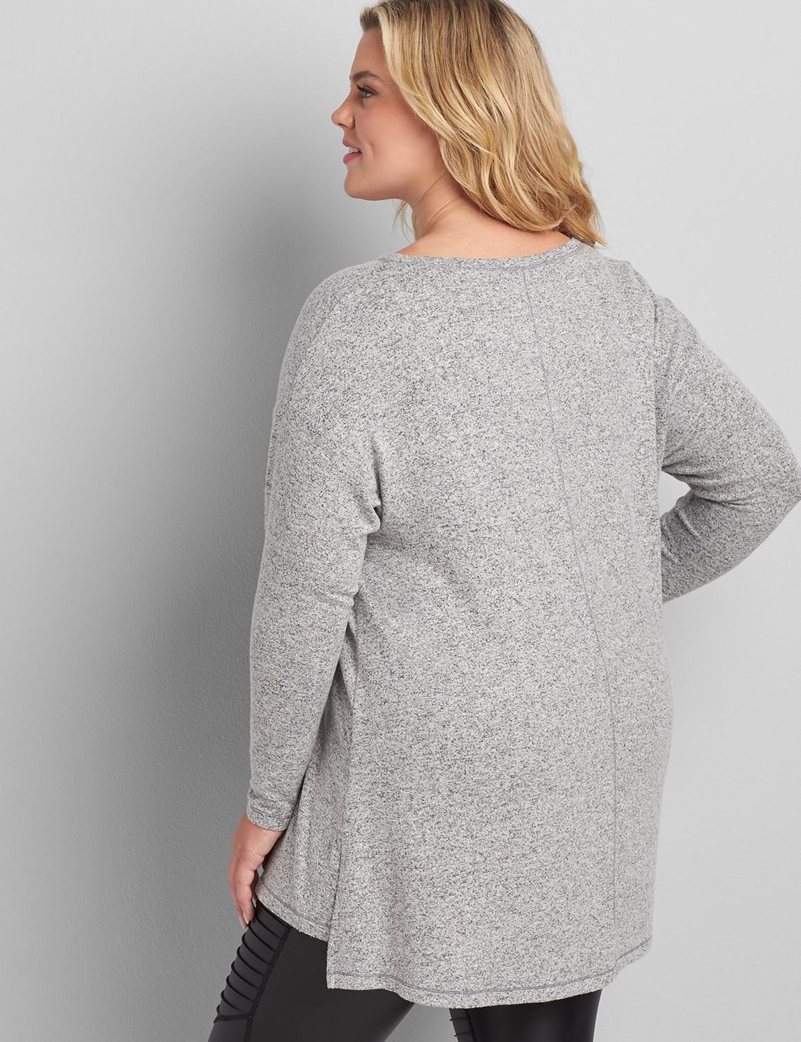 Long Sleeve V Neck Step Hem Tunic 1117073:Hacci Grey Heather:22/24 Product Image 2