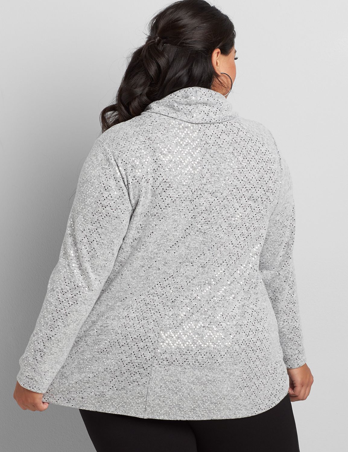 Long Sleeve Cowl Neck Modified Swing Foil Dot Top 1117051:Hacci Grey Heather:14/16 Product Image 2
