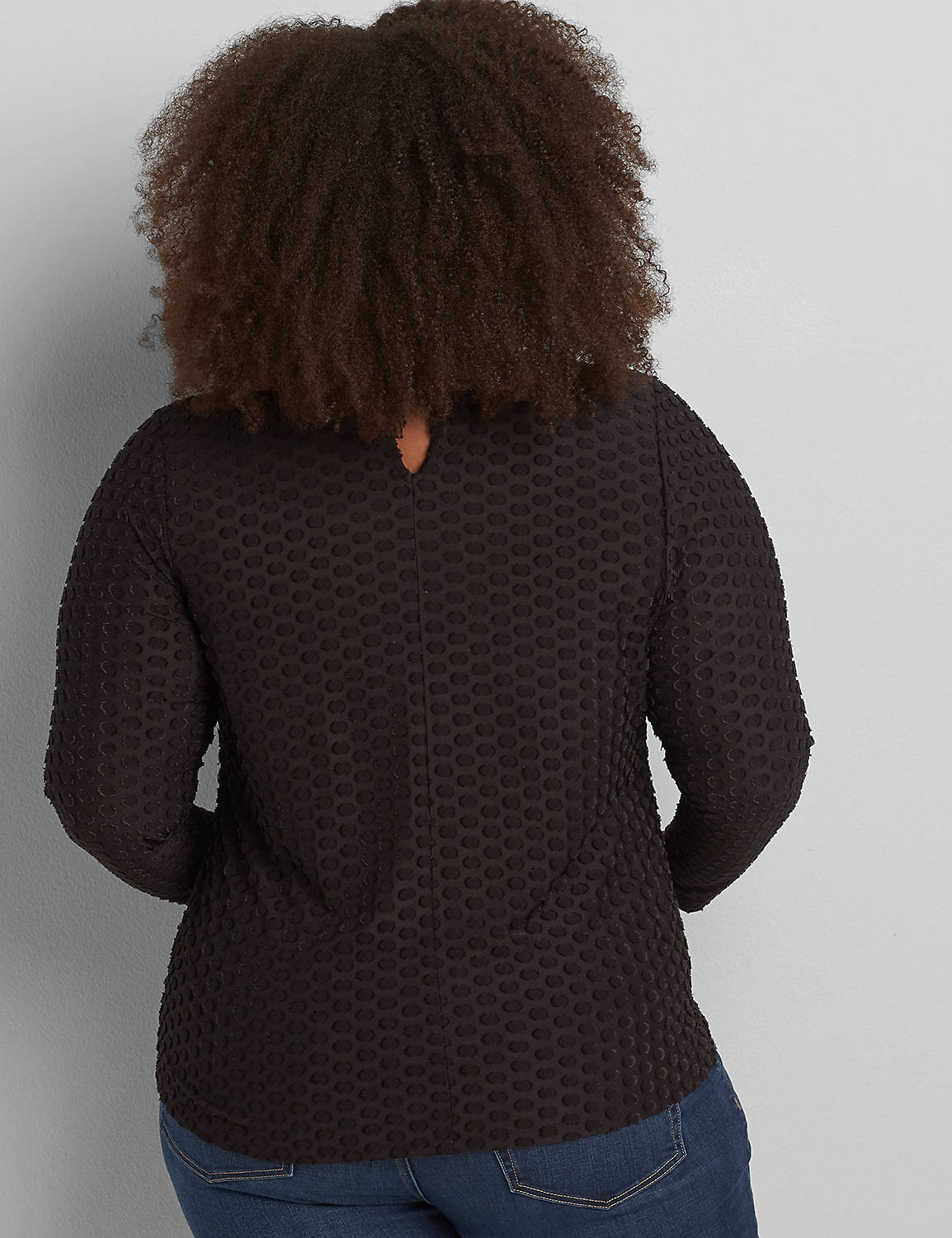 Long Sleeve Mock Neck Fitted Clip Dot Top 1117018:Pitch Black LB 1000322:18/20 Product Image 2