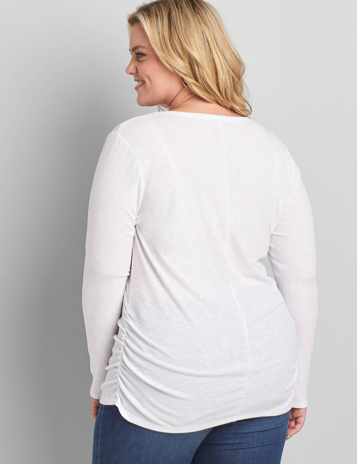 Long-Sleeve Ribbed Ruched Side Tee Product Image 2