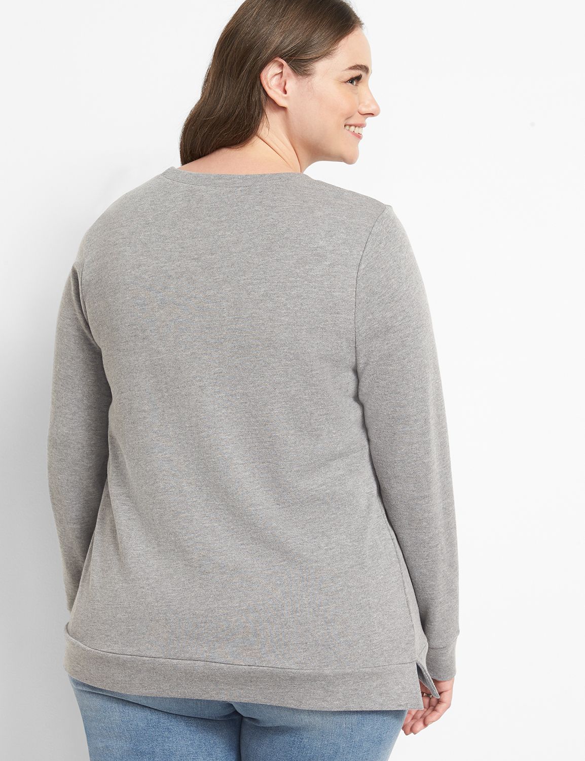 Long Sleeve Crew Neck Sweatshirt with Side Slit Graphic: Apres Ski 1118131:BTC30 Medium Heather Gray:10/12 Product Image 2
