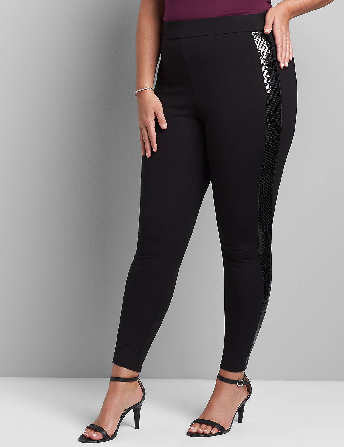 Ponte Legging with Sequin Side Tape 1117348:Pitch Black LB 1000322:18/20 Product Image 1