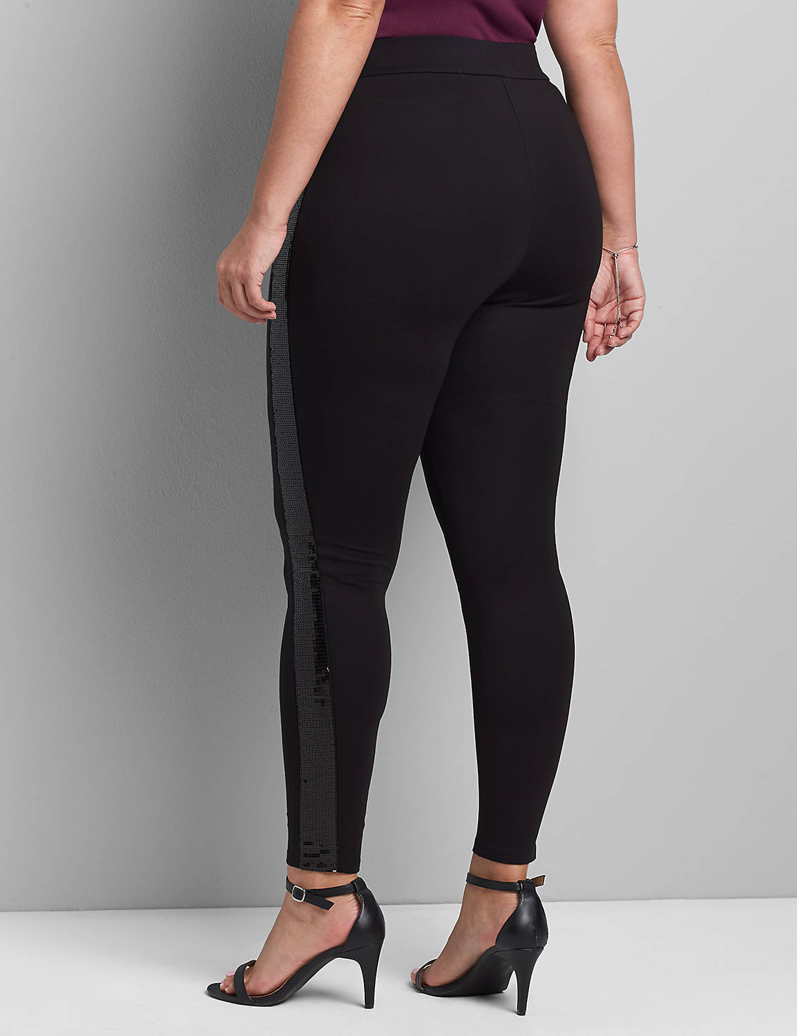 Ponte Legging with Sequin Side Tape 1117348:Pitch Black LB 1000322:18/20 Product Image 2