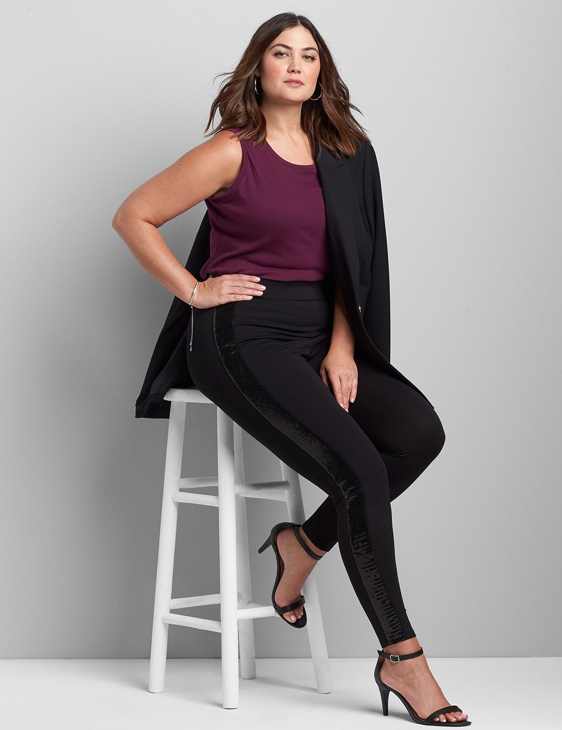 Ponte Legging with Sequin Side Tape 1117348:Pitch Black LB 1000322:18/20 Product Image 3