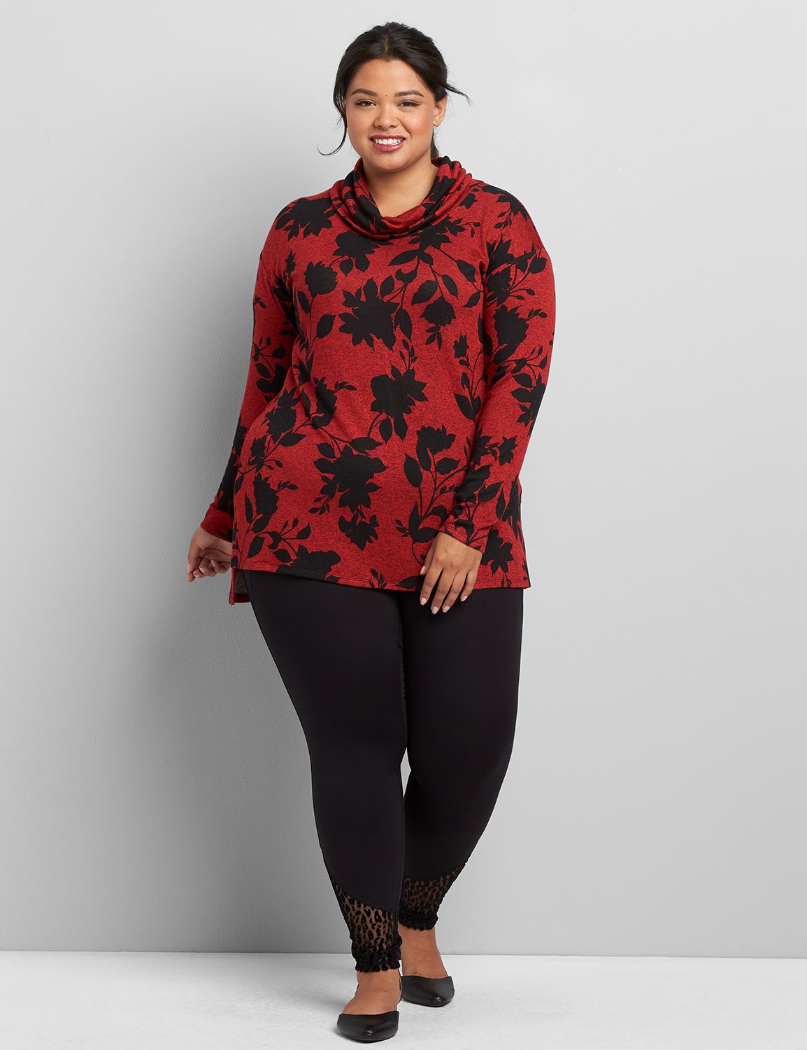 Long Sleeve Cowl Neck Shoulder Top 1119130 copy of 1118118:LBH19141C_MediumSilhouetteVineFloral_colorway1:14/16 Product Image 3