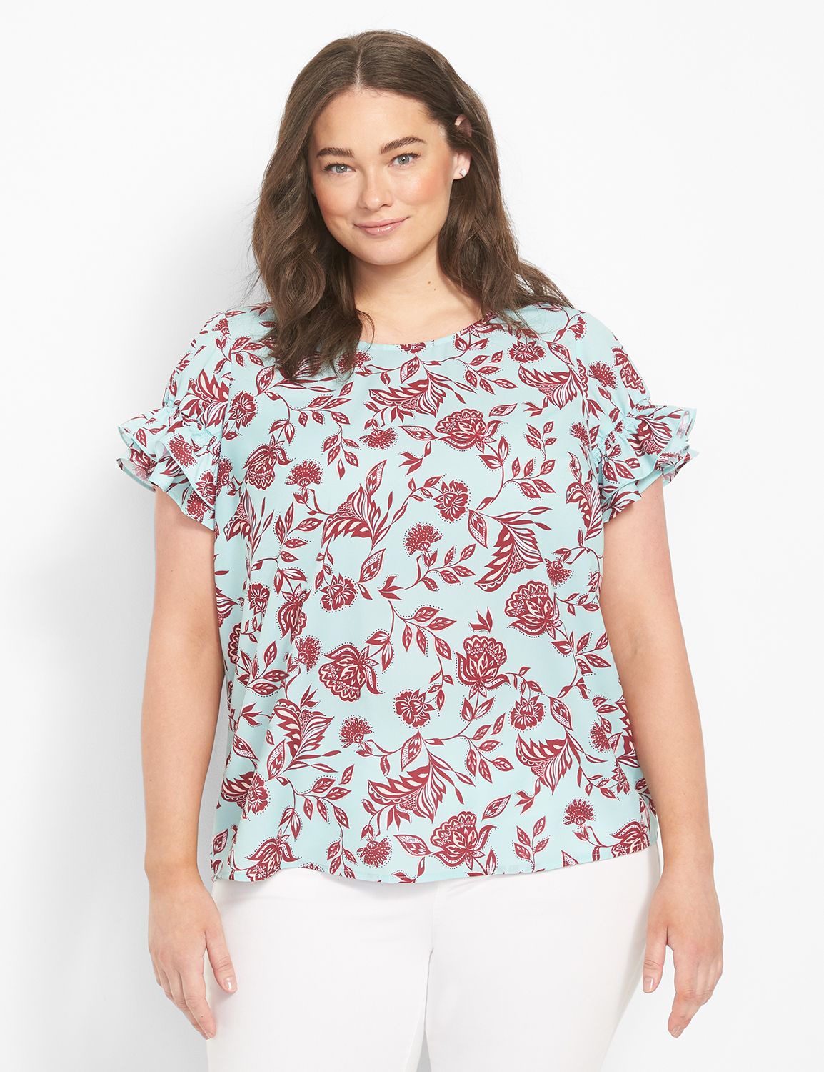 Short Sleeve Flutter Crew Neck Top