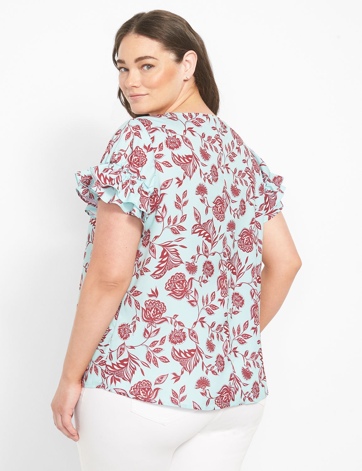 Short Sleeve Flutter Crew Neck Top