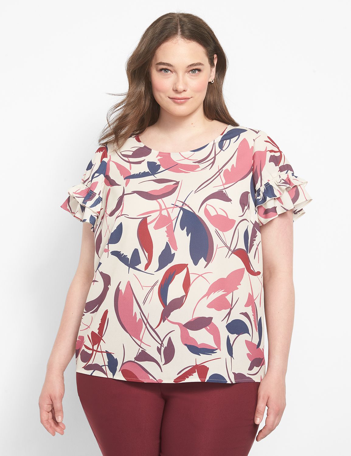 Short Sleeve Flutter Crew Neck Top