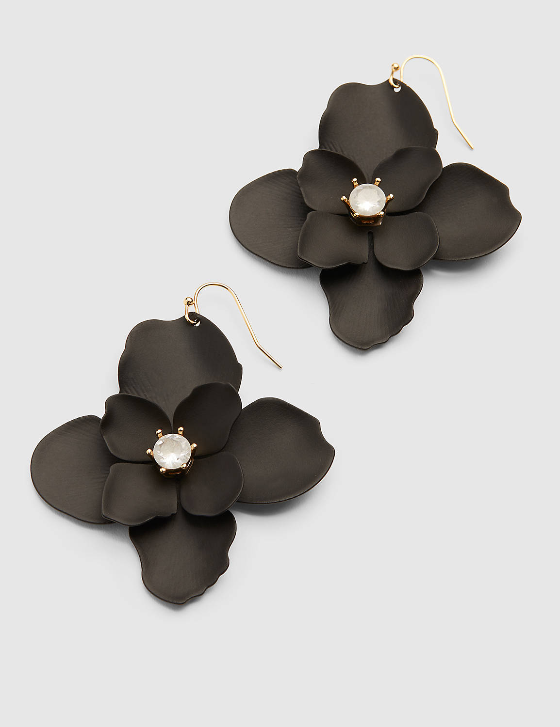 Black Statement Flower Drop Earrings:Black:ONESZ Product Image 1