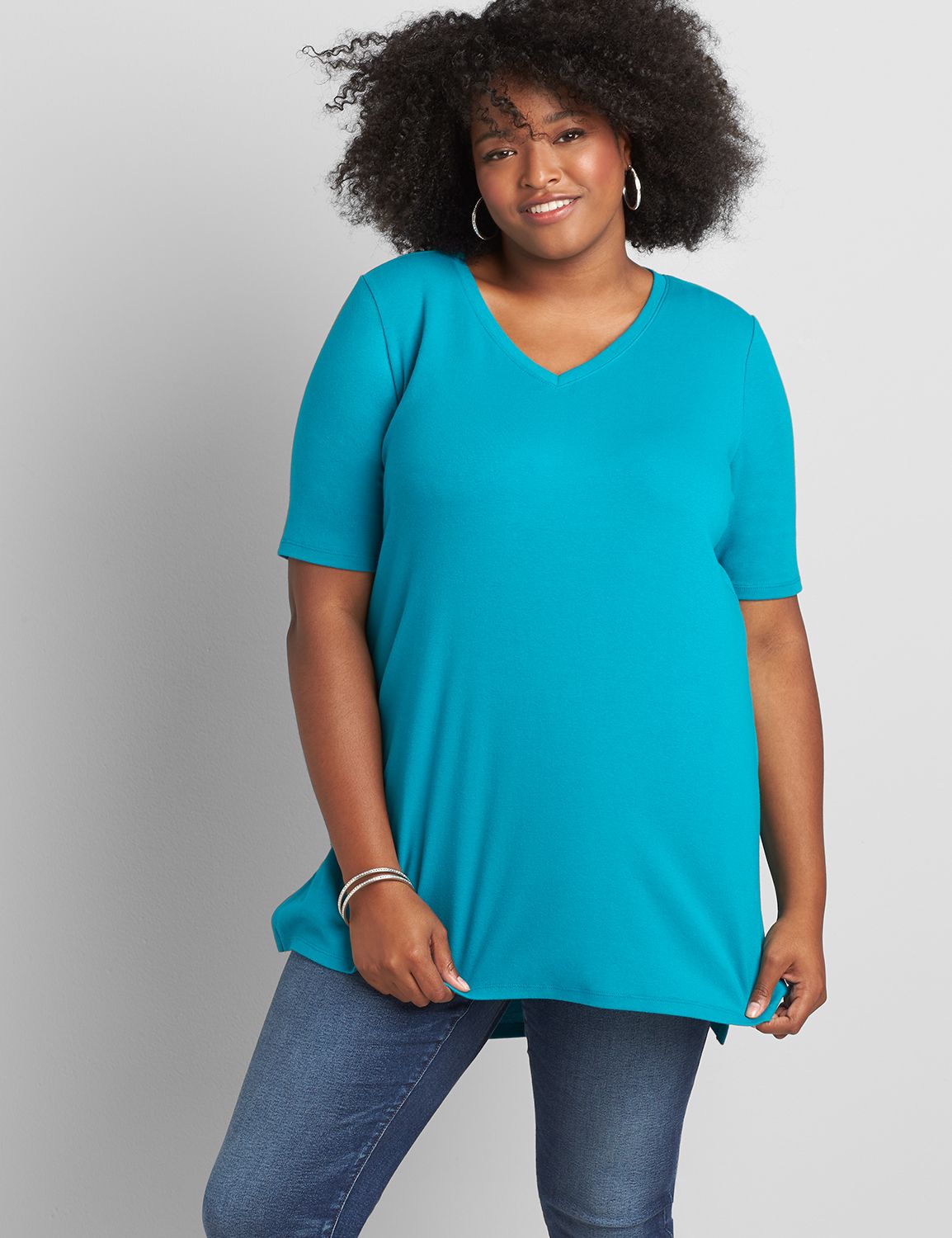 V Neck Modest Sleeve Legging Friendly Tunic 1118042 copy of 1113672:PANTONE Blue Grass:18/20 Product Image 1