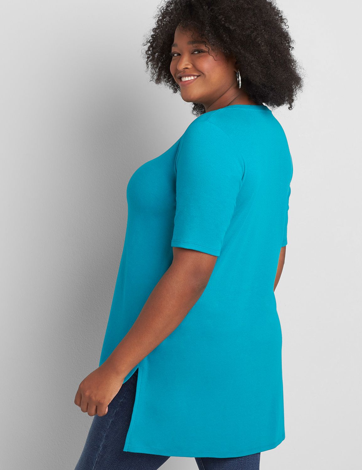 V Neck Modest Sleeve Legging Friendly Tunic 1118042 copy of 1113672:PANTONE Blue Grass:18/20 Product Image 2