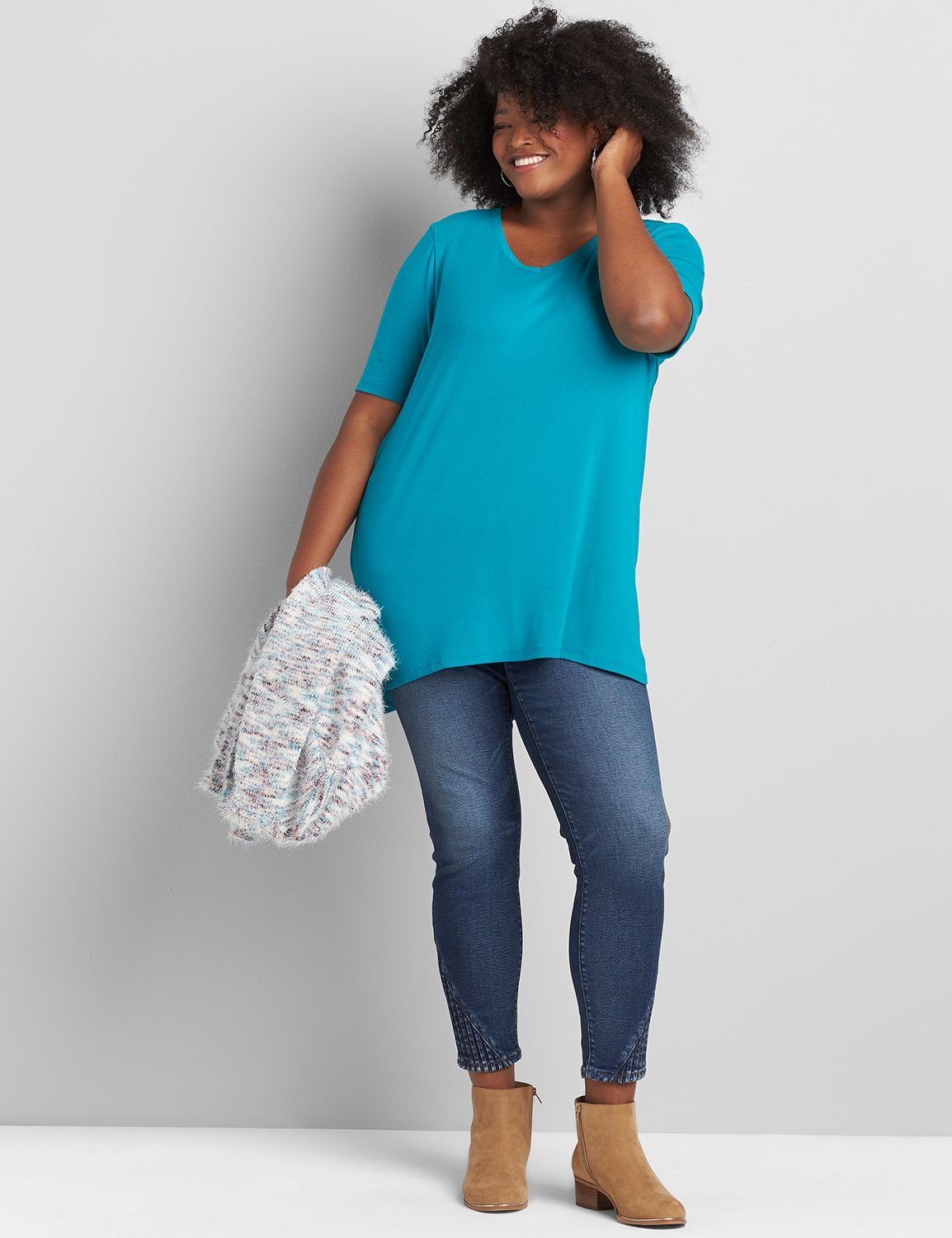 V Neck Modest Sleeve Legging Friendly Tunic 1118042 copy of 1113672:PANTONE Blue Grass:18/20 Product Image 3