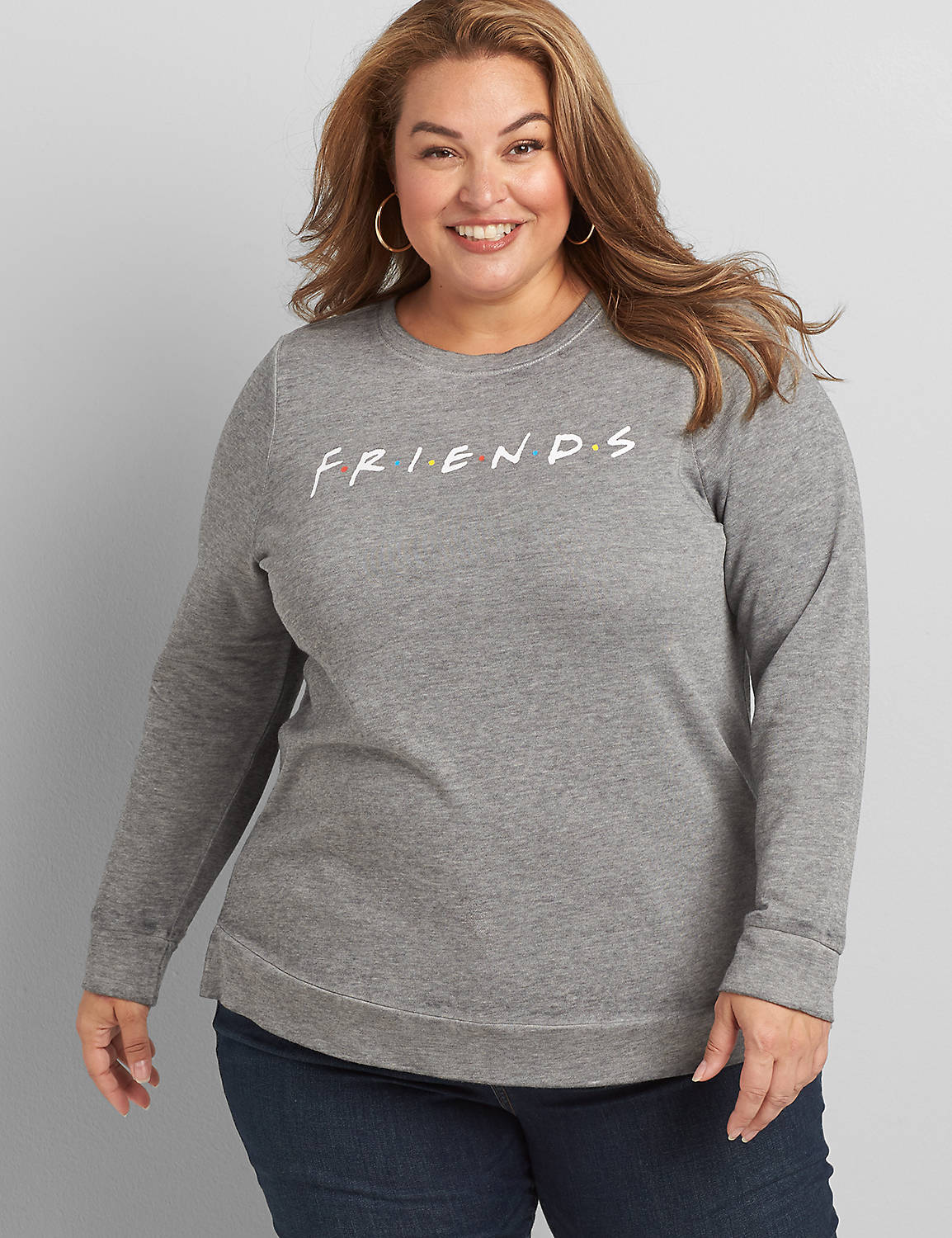 Long Sleeve Crew Neck Sweatshirt with Side Slit Graphic: FRIENDS 1119269:BCVCF07-161 Charcoal Heather:14/16 Product Image 1