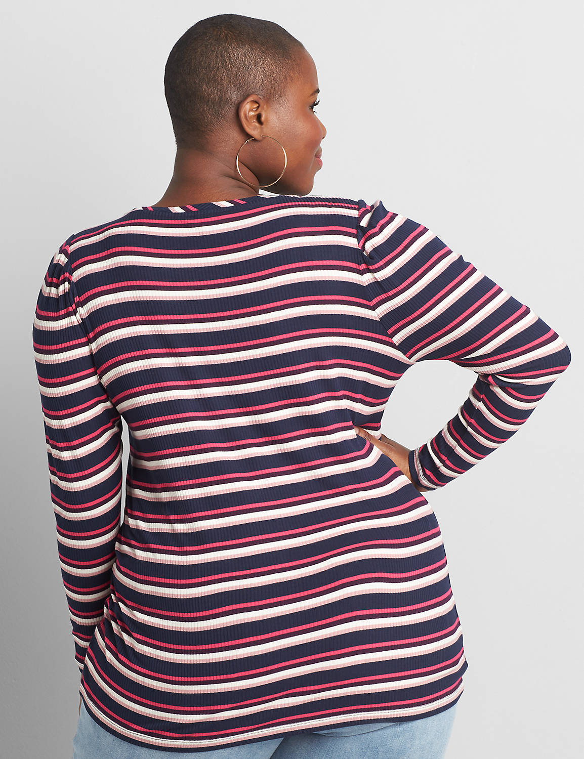 Long Sleeve Crew Neck Tee in Rib Fabric with Stripe 1119226:Stripe:22/24 Product Image 2