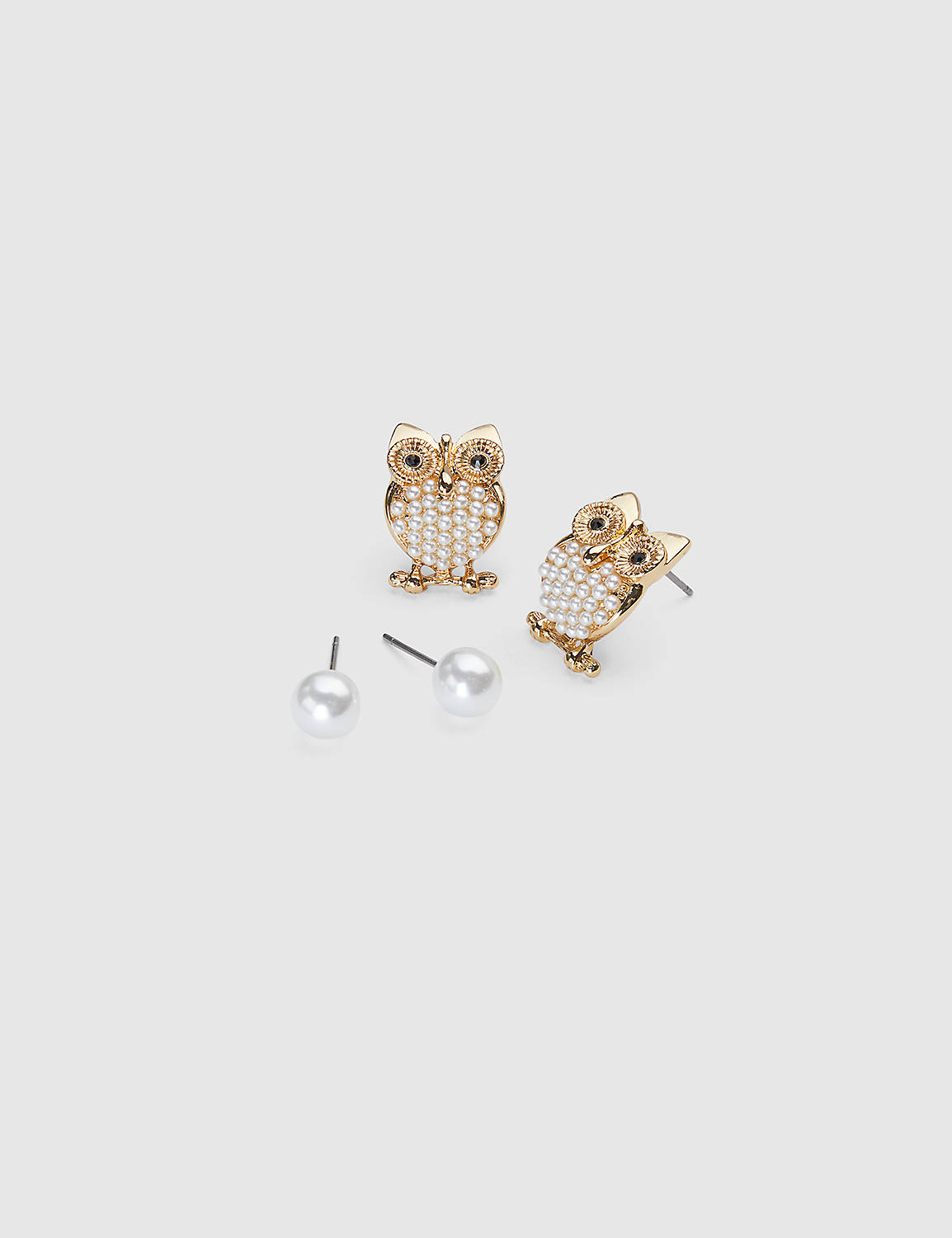 Owl Pearl 2 Pack Earrings:Gold Tone:ONESZ Product Image 1