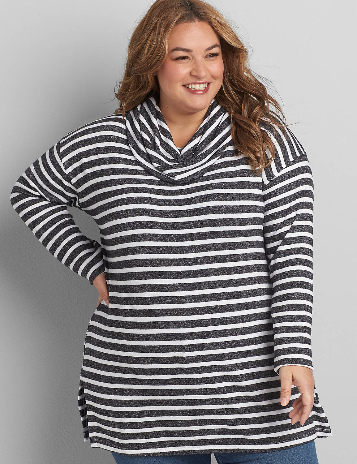 Long Sleeve Cowl Neck Texture Stripe Tunic F 1117240:LBH20314_AliviaStripe_colorway2:14/16 Product Image 1