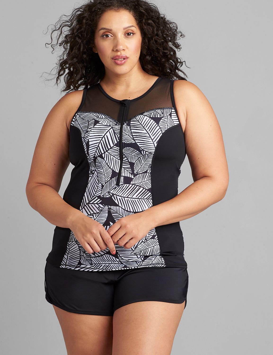Half-Zip No-Wire Swim Tankini Top 