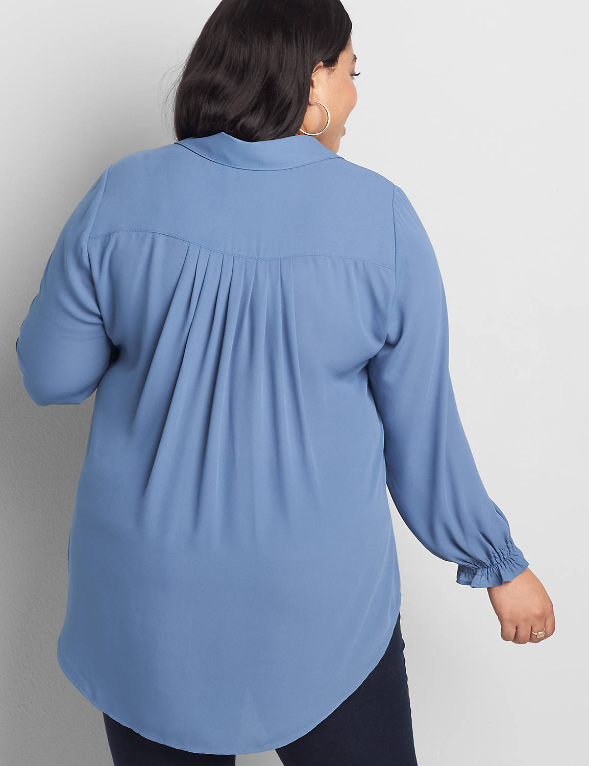 Long Sleeve Button Front Smock Cuff Soft Shirt 1118316:PANTONE Moonlight Blue:10/12 Product Image 2