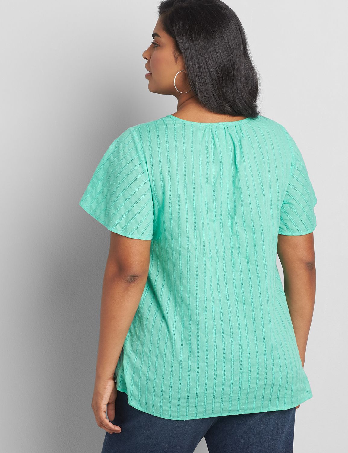 Short Sleeve Flutter Vneck Button Down Novelty Fabric 1118487:PANTONE Jade Cream:18 Product Image 2