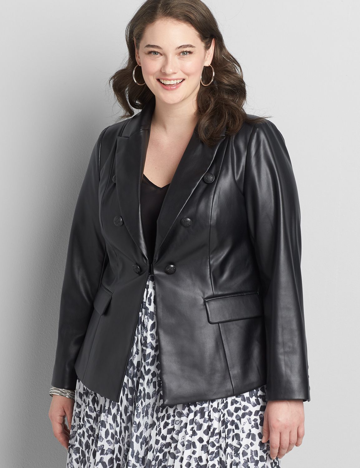 Faux Leather Double Breasted Blazer