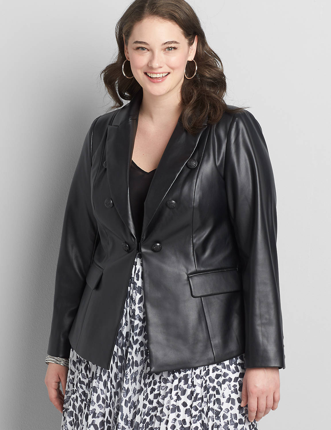 Faux-Leather Double-Breasted Blazer Product Image 1