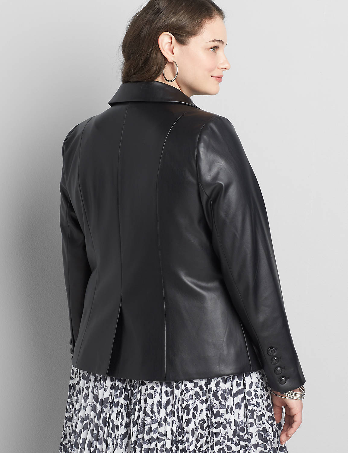 Faux-Leather Double-Breasted Blazer Product Image 2
