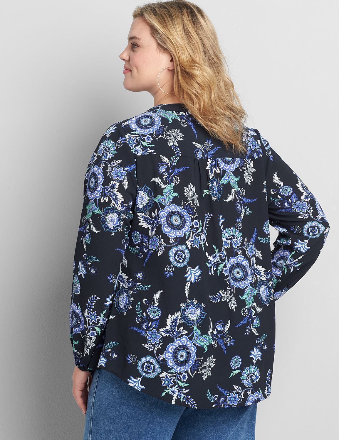 Notched-Neck Button-Front Blouse Product Image 2