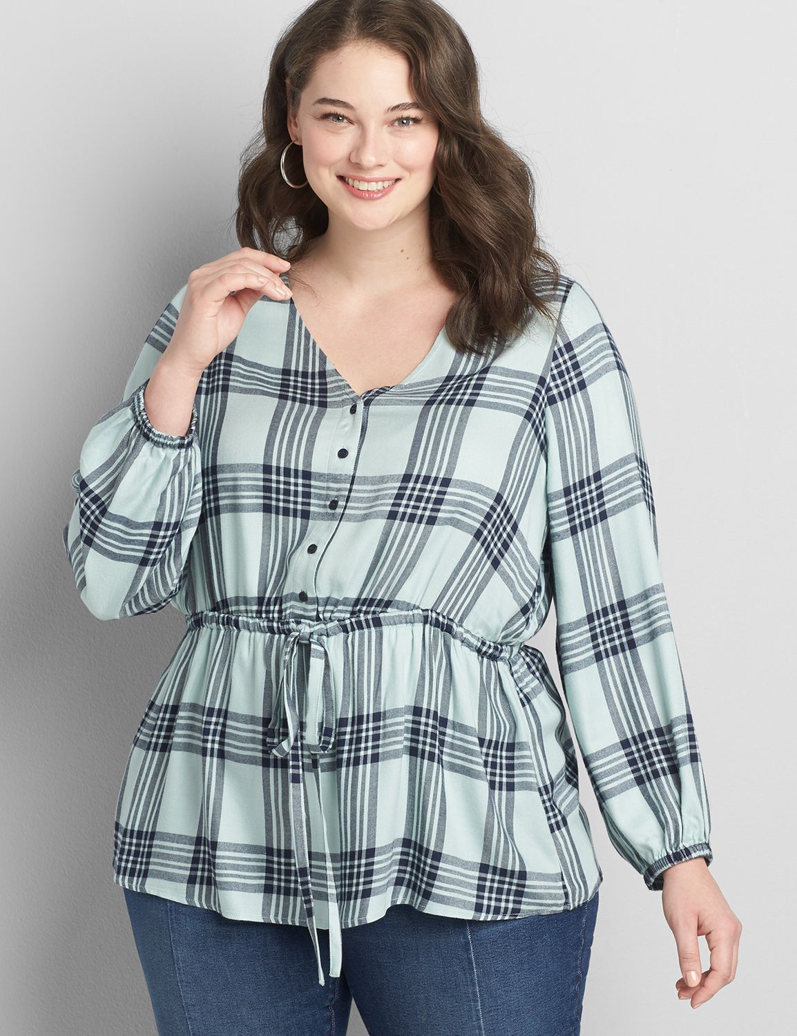 Plaid Button-Front Peplum Top