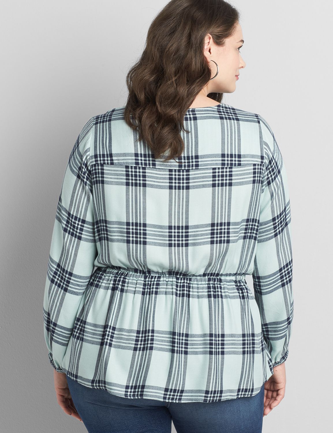 Plaid Button-Front Peplum Top Product Image 2